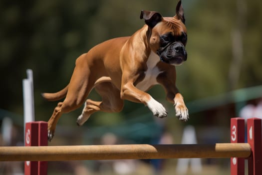 Joyful Boxer Dog Excitedly Conquers An Agility Challenge With Determination