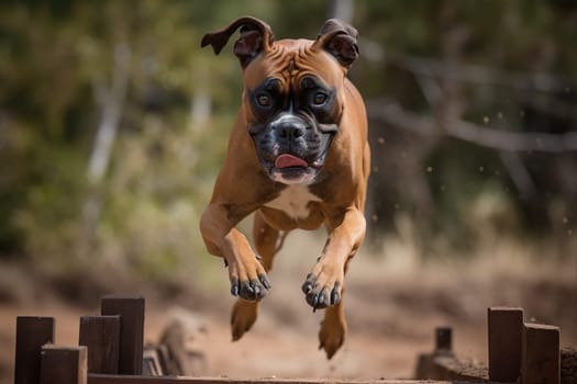 Joyful Boxer Dog Excitedly Conquers An Agility Challenge With Determination
