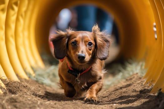 Dachshund Dashes Through Tunnel And Hurdles, Showing Size Doesn'T Limit Agility