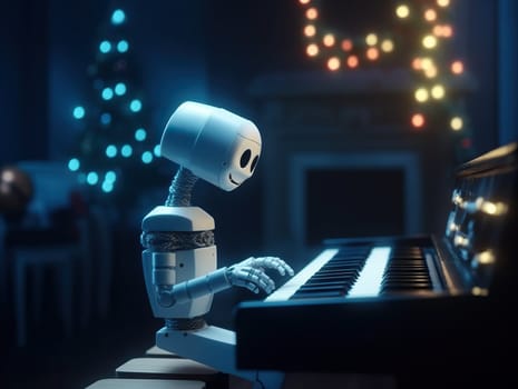 Old-Fashioned Humanoid Robot Playing The Piano