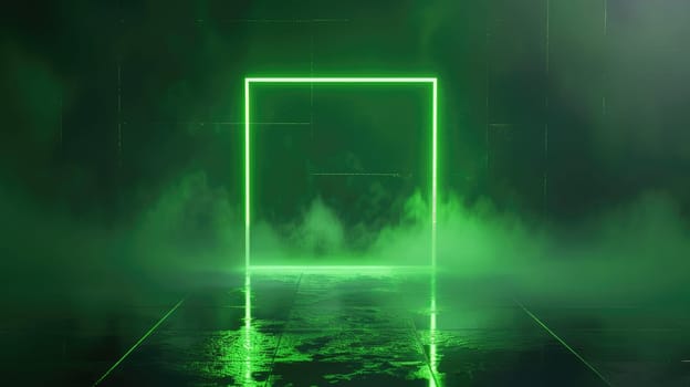 A green square with a glowing light inside of it, Generative AI.