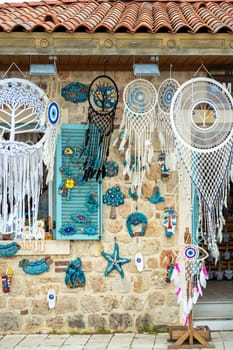 Antalya, Turkey - April 9, 2024: Souvenir shops in Side, one of the touristic places of Antalya