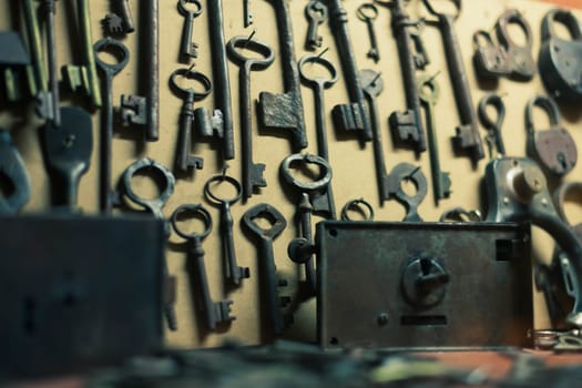 Antique keys. Mystery. Background image. High quality photo