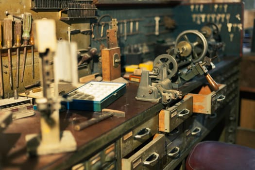 An old workshop and a turner's tool. Master of keys from the Middle East. High quality photo