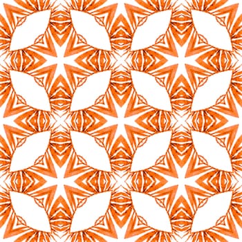 Textile ready bizarre print, swimwear fabric, wallpaper, wrapping. Orange dramatic boho chic summer design. Watercolor summer ethnic border pattern. Ethnic hand painted pattern.