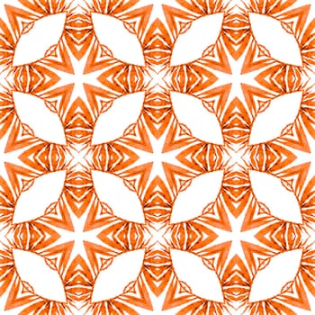 Textile ready bizarre print, swimwear fabric, wallpaper, wrapping. Orange dramatic boho chic summer design. Watercolor summer ethnic border pattern. Ethnic hand painted pattern.