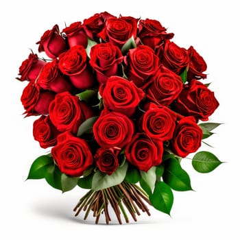 large bouquet of red roses a lot on a white background. Generative AI,