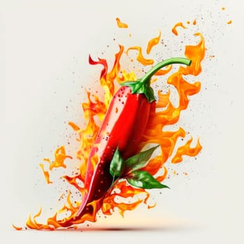 Burning chili pepper on fire isolate on white background. Generative AI,