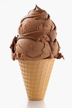 Chocolate ice cream cone isolate on white background. Generative AI,