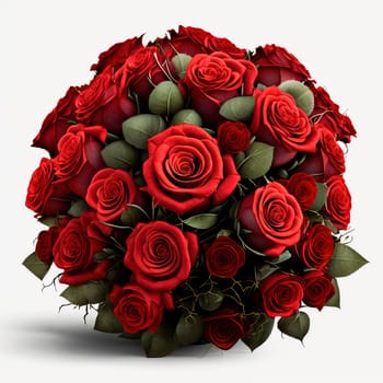 large bouquet of red roses a lot on a white background. Generative AI,