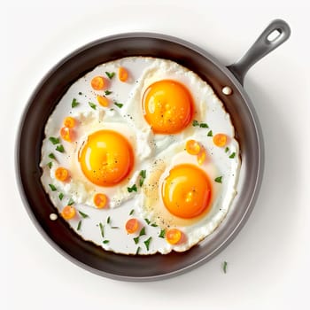 Fried eggs in a frying pan isolate on a white background. Generative AI,