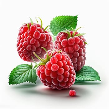 Raspberries isolate on white background. Generative AI,