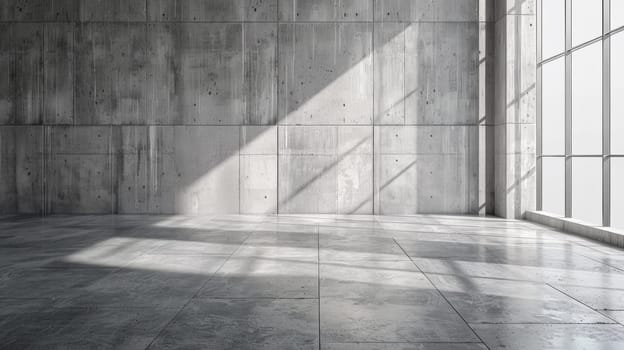 A large concrete wall with a window and sunlight coming in
