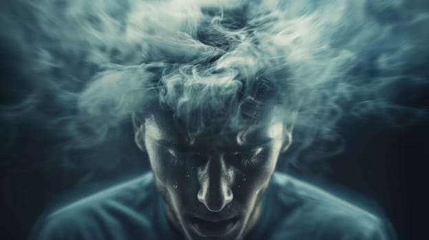 A man with a cloud of smoke coming out his head