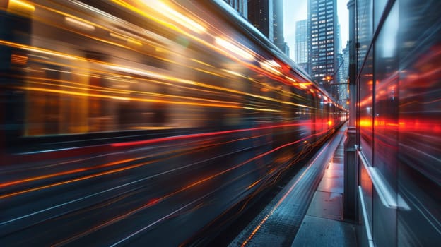 A blurry picture of a train speeding down the tracks