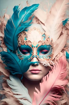 mask photo eyelashes feathers. Generative AI,