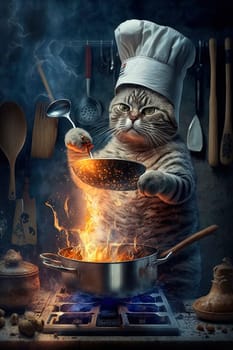 Cat chef in the kitchen. Generative AI,