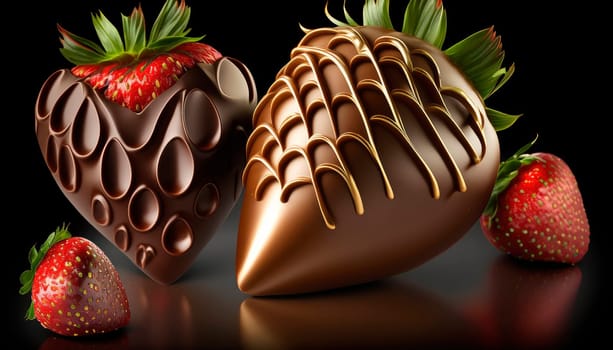 Chocolate covered strawberries dessert for valentine's day. Generative AI,