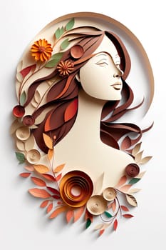art with paper, happy woman with flowers Women's day specials. Generative Ai,