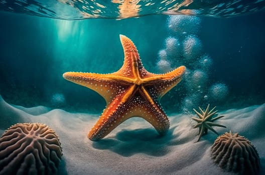 starfish on the beach in the sea. Generative AI,