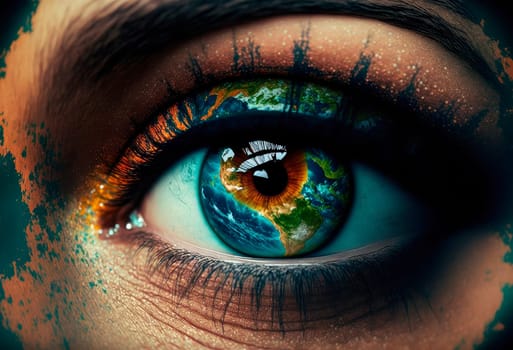 Female eye planet Earth. Generative AI,