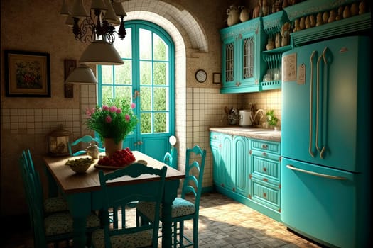 Provence style kitchen interior. Generative AI,
