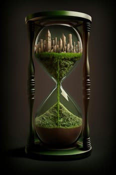 hourglass with the image of the city. Generative AI,