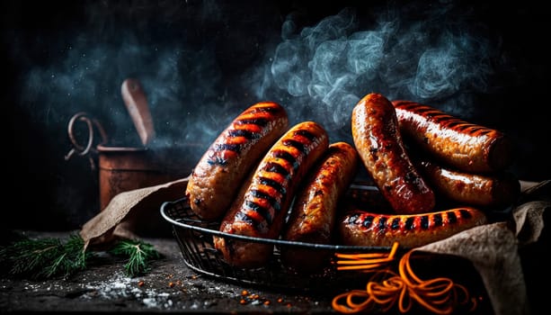 fried sausages on the grill. Generative AI,