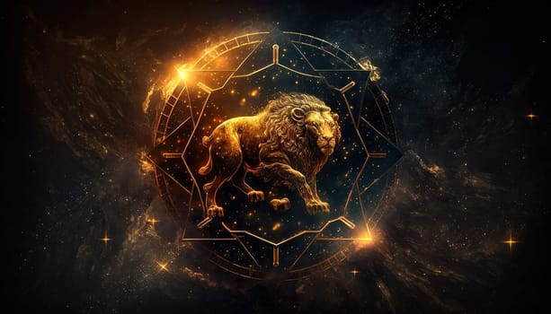 a lion zodiac sign on space background. Generative AI,