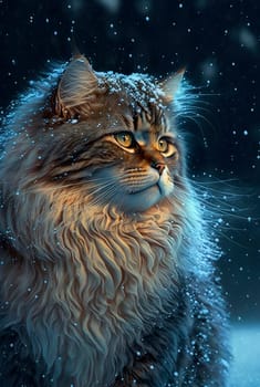 Cat portrait winter snow. Generative AI,