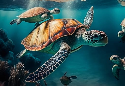 turtles swim in the sea. Generative AI,