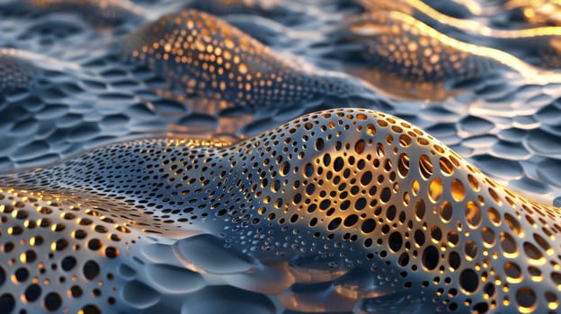 A close up of a patterned surface with dots and holes