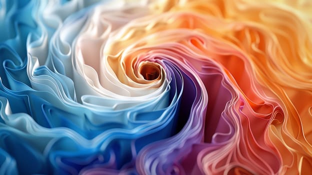 A close up of a colorful swirl made from paper and fabric