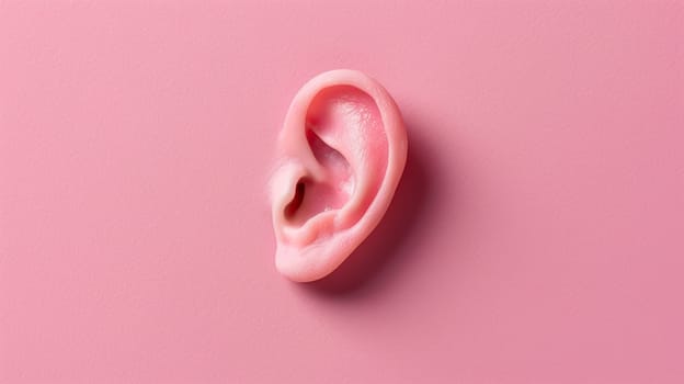 A pink ear with a white tip on top of it