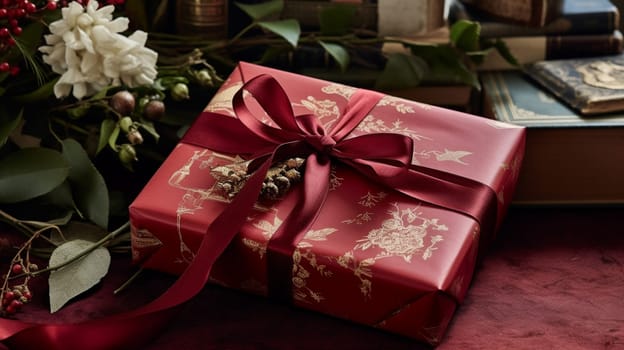 Christmas gift box wrapping idea for boxing day and winter holidays in the English countryside tradition