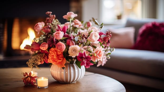 Beautiful floral arrangement with winter, autumn or early spring botanical plants and flowers