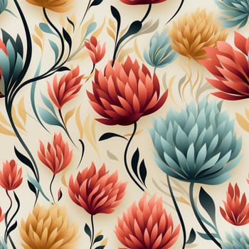 Seamless pattern tile background flowers and floral leaves plants. High quality photo