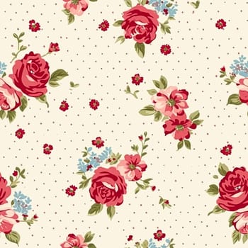 Seamless pattern, tileable floral country holiday print with roses, dots and flowers for wallpaper, wrapping paper, scrapbook, fabric and polka dot roses product design idea