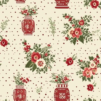 Seamless pattern, tileable holiday flowers in vase, country dots print for wallpaper, wrapping paper, scrapbook, fabric and product design motif