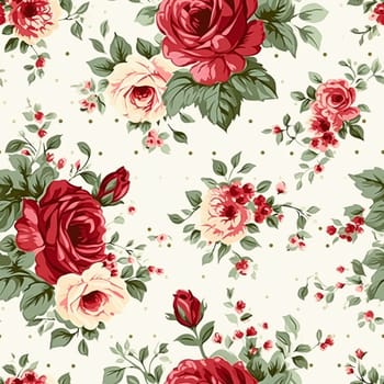 Seamless pattern, tileable floral country holiday print with roses, dots and flowers for wallpaper, wrapping paper, scrapbook, fabric and polka dot roses product design idea