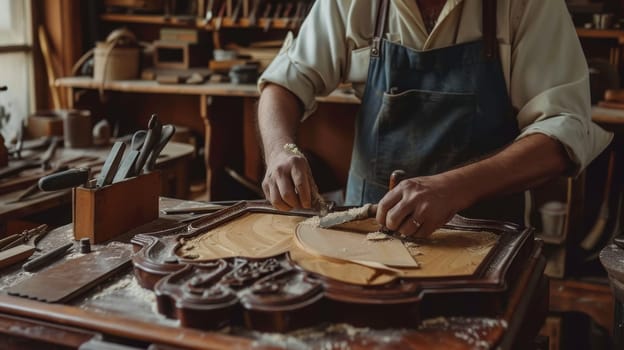Skilled artisan carefully shaping a piece of wood for decorative purposes