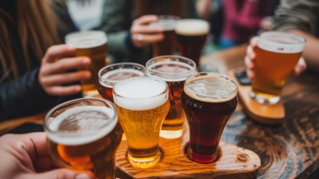 Group of friends enjoying a variety of craft beers at a local pub