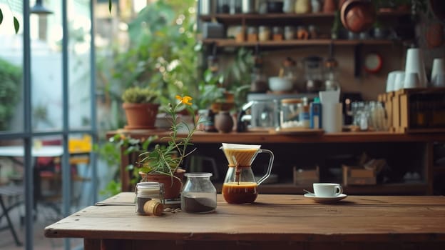 Warm and inviting interior of a rustic coffee shop with natural light