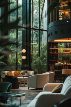 Serene courtyard lounge with soft lighting and luxurious decor providing an intimate atmosphere during twilight