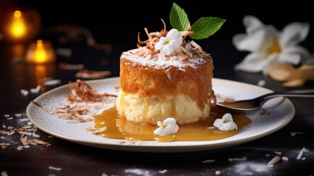 Baked and coconut souffle. Light caramel souffle with coconut AI