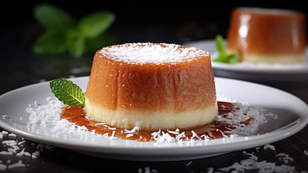 Baked and coconut souffle. Light caramel souffle with coconut AI