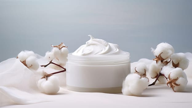 Natural organic eco cosmetics. Cream with extract of Cotton on a light background AI