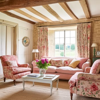 Modern cottage sitting room, living room interior design and country house home decor, sofa and lounge furniture, English Cotswolds countryside style interiors