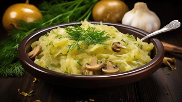 Traditional Czech dish of sauerkraut with potatoes and mushrooms AI