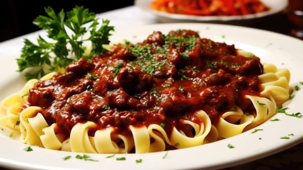 Traditional Czech Gourmet pasta three cops with meat and sauce AI